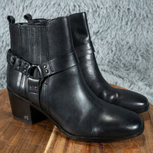 Sam Edelman Dalma Ankle Boots Womens 9 Black Studded Harness Leather Chelsea